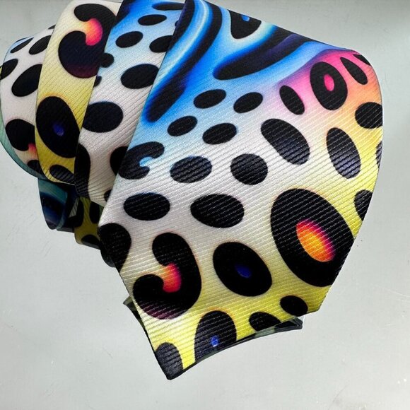 Tie Trippy Cheetah Leopard Rainbow Necktie Hippie Psychedelic Tie Dye Rave - Picture 3 of 8